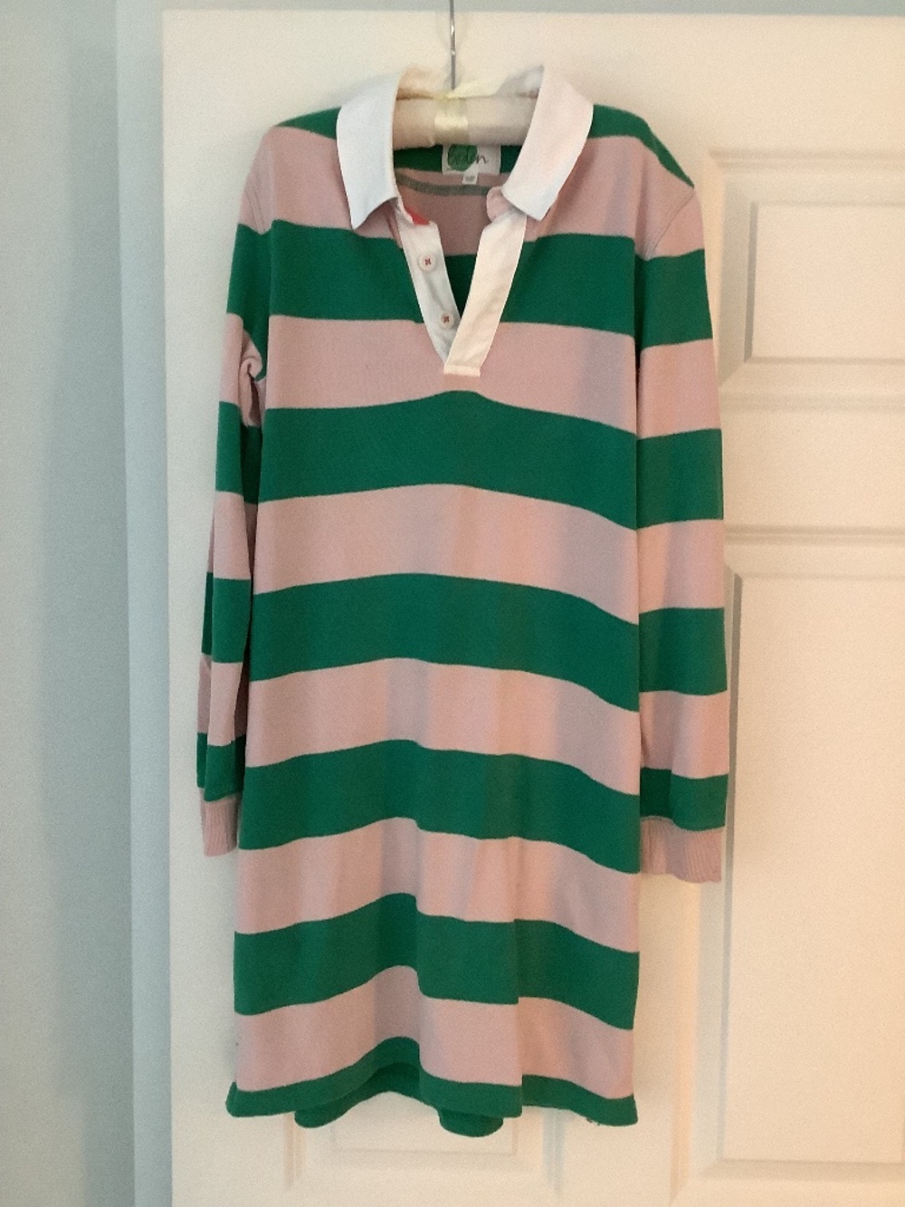 Mini Boden Girls Rugby Polo Stripe Dress, Green Pink, Size 11-12YO